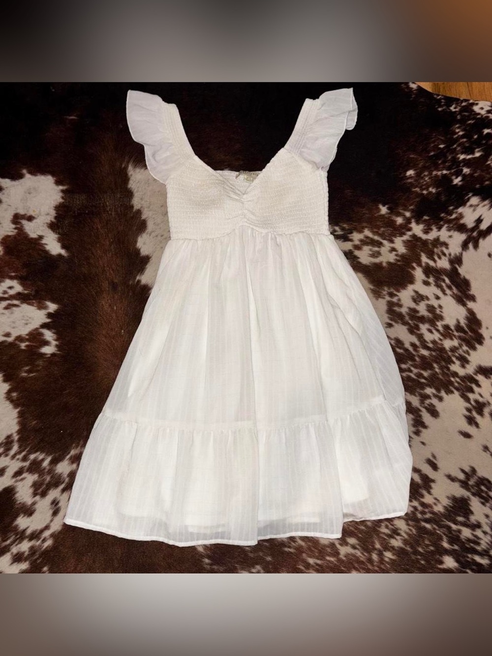 Girls' White Ruffle Sleeve Summer Dress